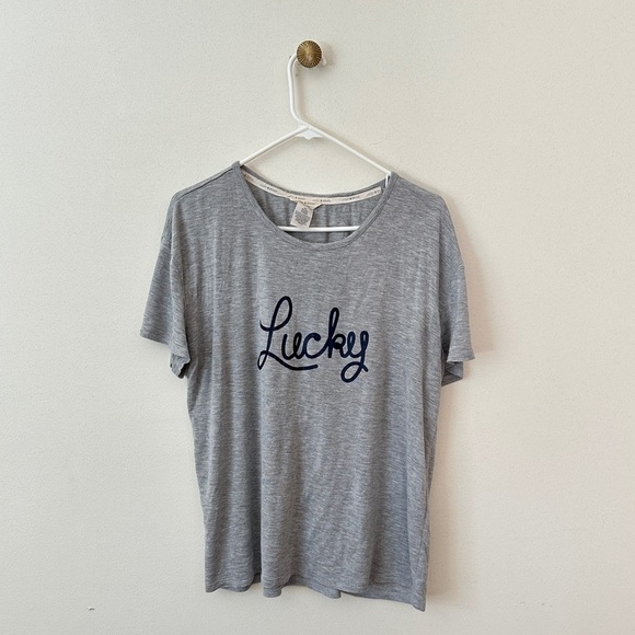 Lucky Brand Western Rodeo Script Graphic Modal T Shirt Grey Navy Oversized Fit M - Picture 3 of 6